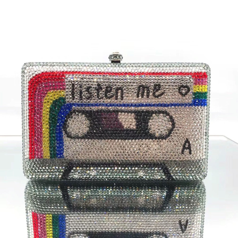 Luxury Crystal Cassette Tape Evening Clutch Purse for Women
