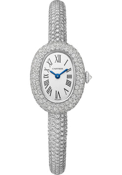 cartier baignoire 18k white gold & diamonds lady's watch