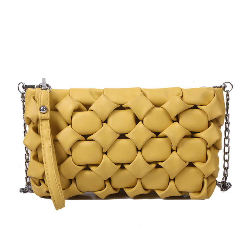 Textured Woven Chain Small Square Shoulder Bag for Women