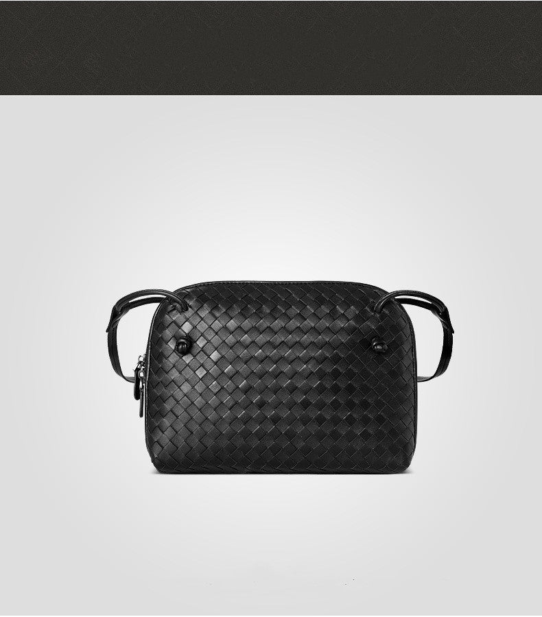 Crossbody Women Shoulder Bag Woven Bag Sheepskin Genuine Leather Fashion Purse Double Pull Bag