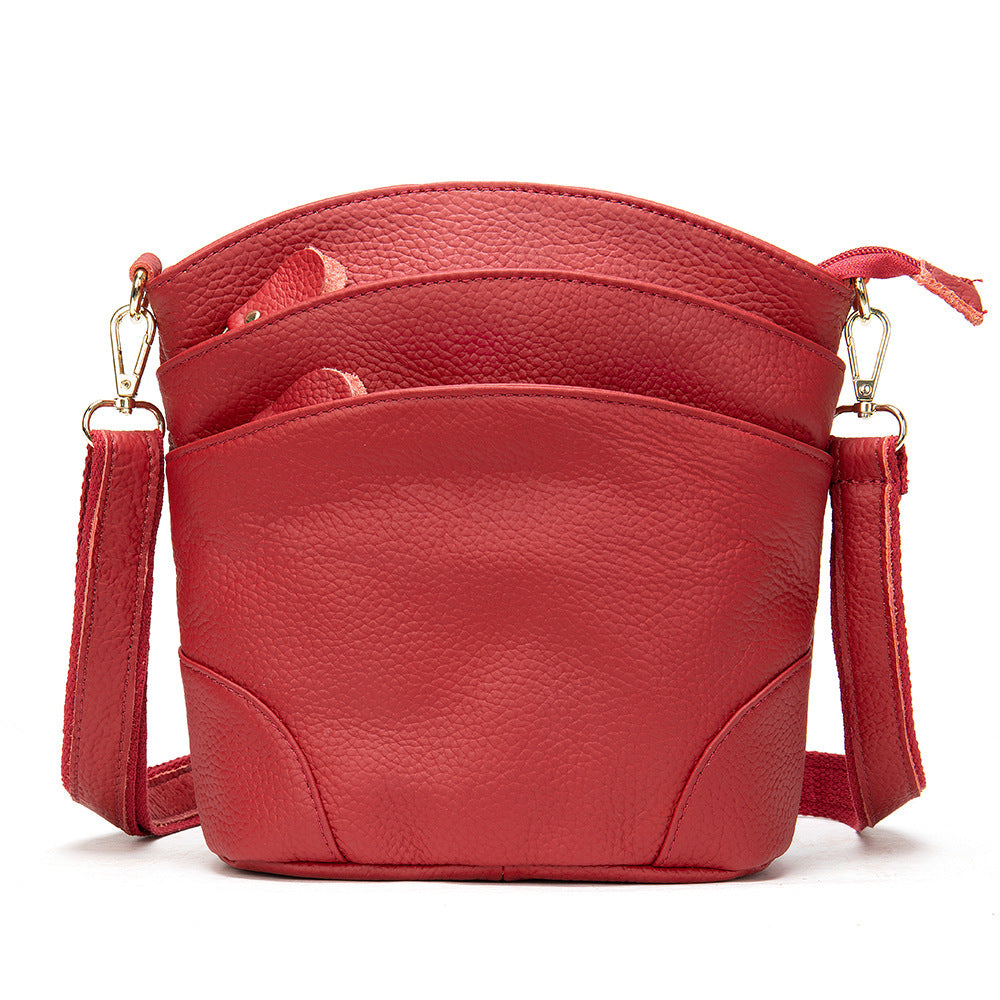 Luxury Leather Bucket Crossbody | Top Layer One-Shoulder Bag for Women