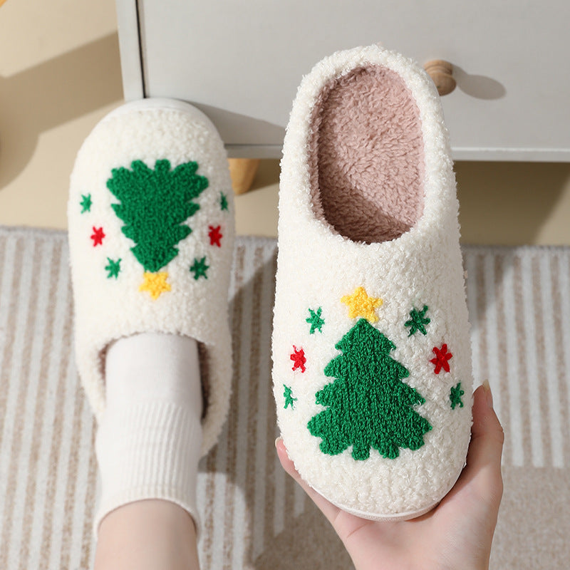Cute Santa Claus Christmas Slippers – Warm Furry Home Shoes for Couples