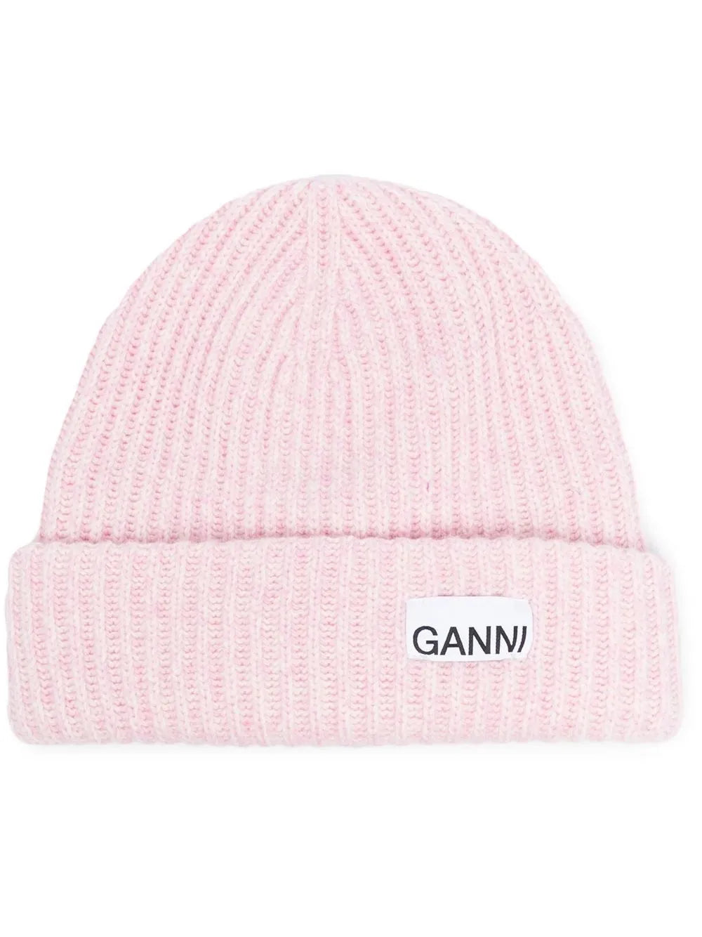 GANNI logo patch ribbed knit beanie