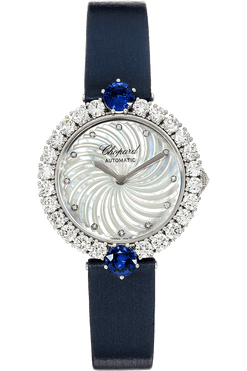 chopard l'heure du diamant 18k white gold & diamonds & sapphires lady's watch