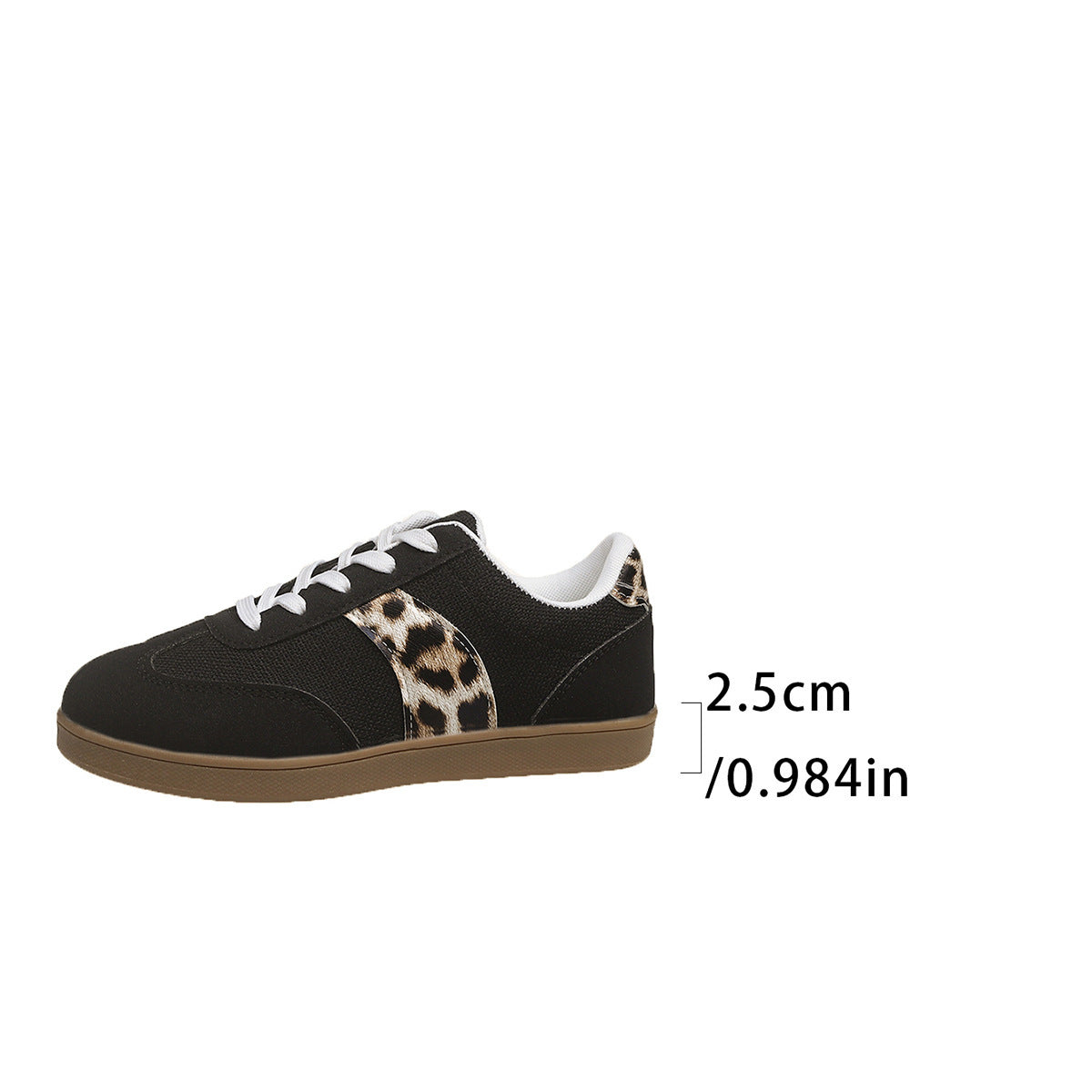 Women's Vintage German Training Shoes | Leopard Print Round Toe Lace-up Sneakers