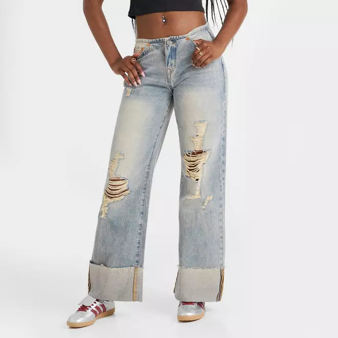 Women's True Religion Leila Cuffed Low Rise Baggy Denim Jeans