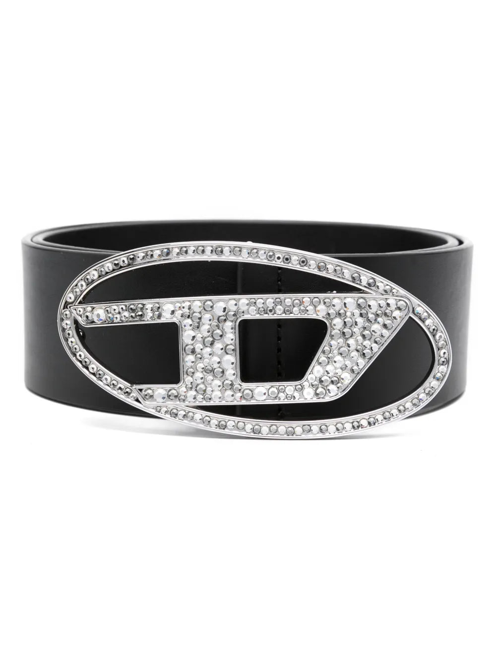 Diesel rhinestone logo leather belt
