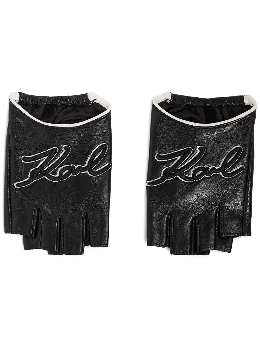 Karl Lagerfeld Signature fingerless leather gloves