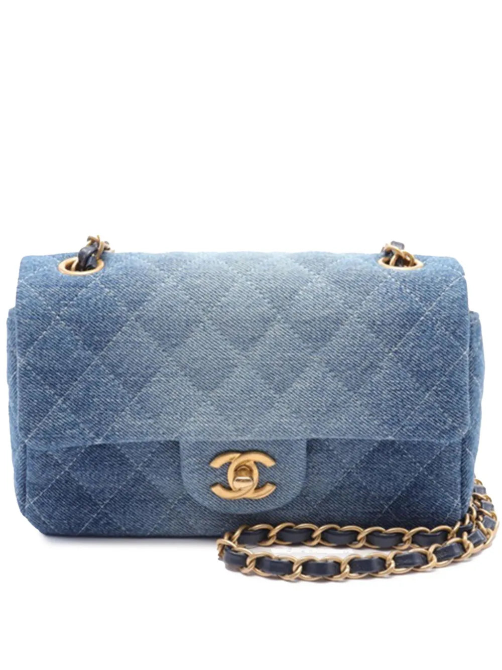 CHANEL 2021 2024 Mini Rectangular Quilted Washed Denim Flap crossbody bag