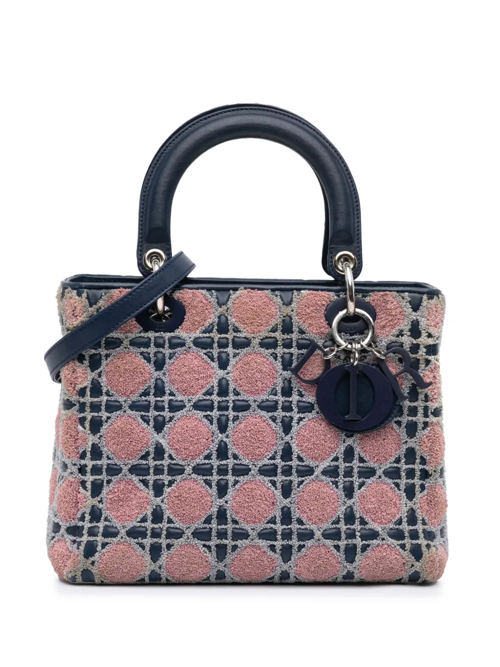 Christian Dior 2011 Medium Lambskin And Tweed Cannage Lady Dior satchel