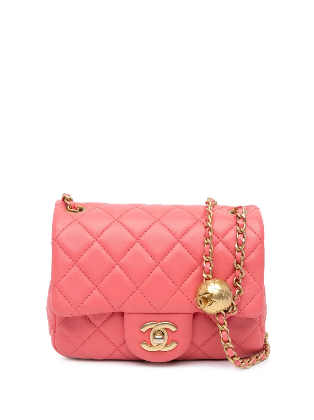 CHANEL 2021 Mini Square Classic Lambskin Pearl Crush Flap crossbody bag