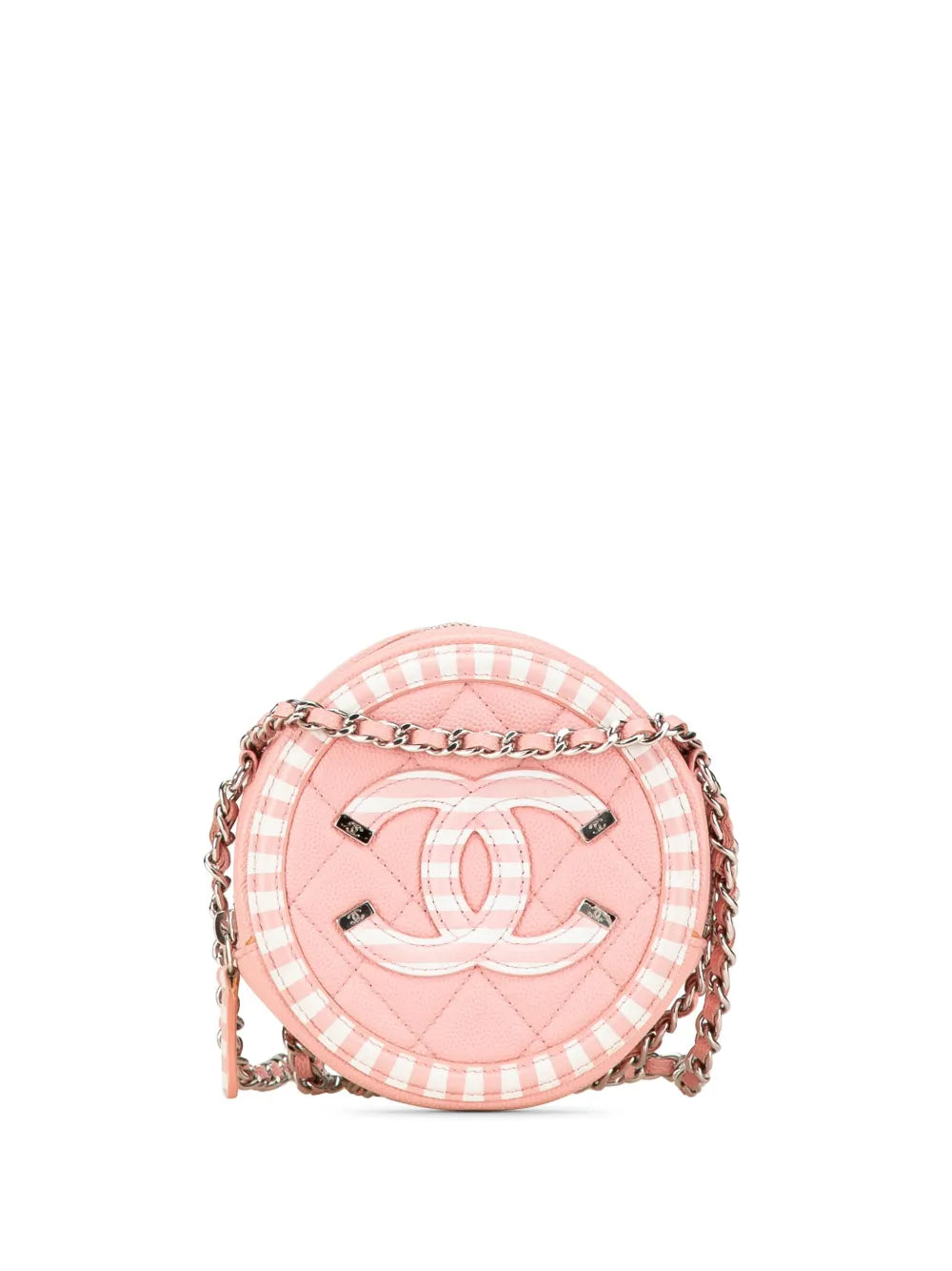 CHANEL 2019 Caviar Striped CC Filigree Round crossbody bag