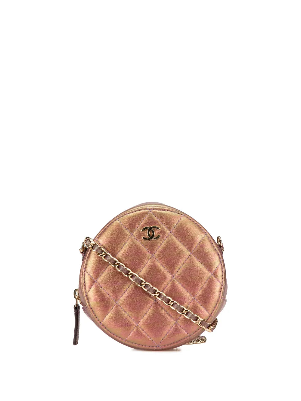 CHANEL 2020 Quilted Iridescent Lambskin Round Clutch With Chain crossbody bag