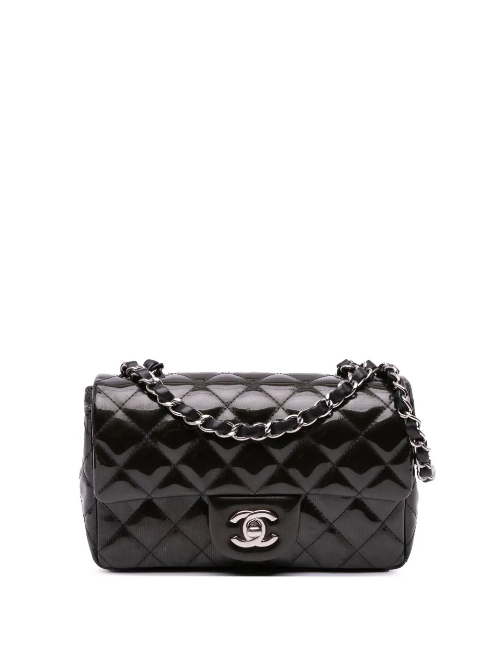 CHANEL 2012 2013 Mini Rectangular Classic Striped Patent Single Flap crossbody bag