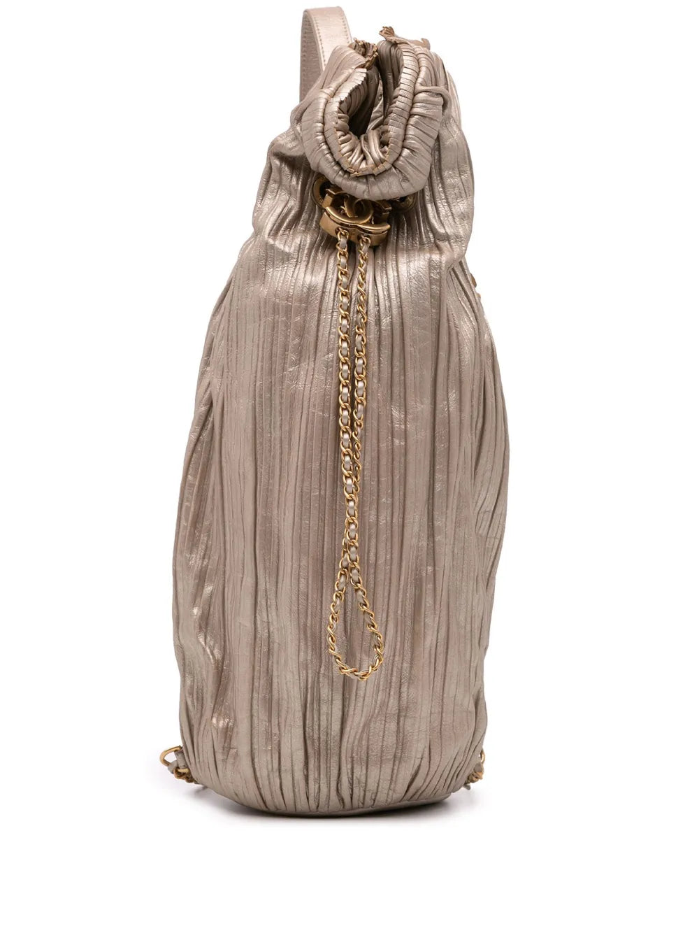 CHANEL 2018 Medium Metallic Calfskin Coco Pleats Drawstring backpack