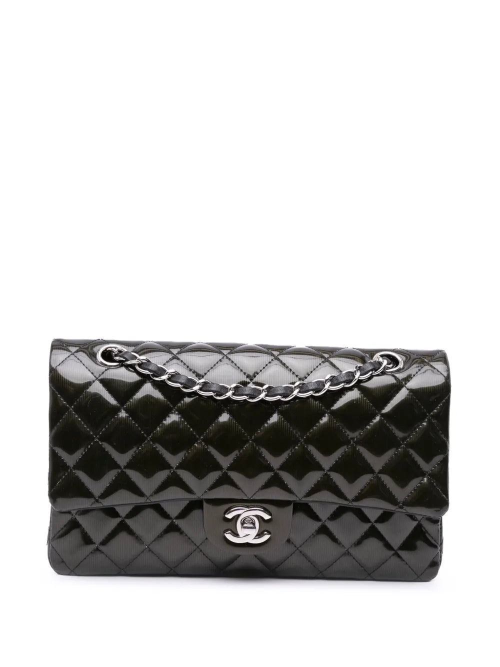 CHANEL 2012 Medium Classic Striped Patent Double Flap shoulder bag