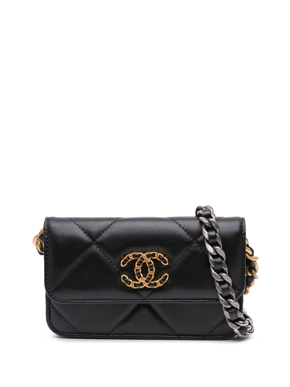 CHANEL 2021 Lambskin 19 Flap Coin Purse With Chain crossbody bag