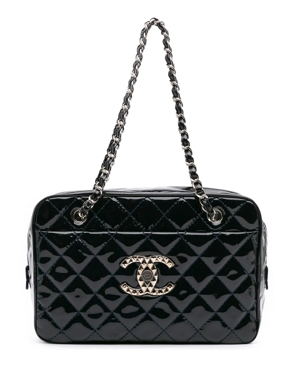 CHANEL 2009 2010 Large CC Quilted Patent Brilliant Camera Bag shoulder bag