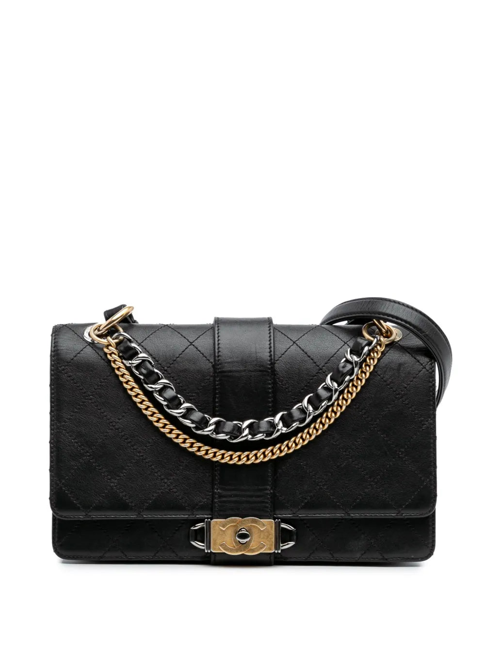 CHANEL 2018 2019 Quilted Calfskin Double Chain Top Handle Flap satchel