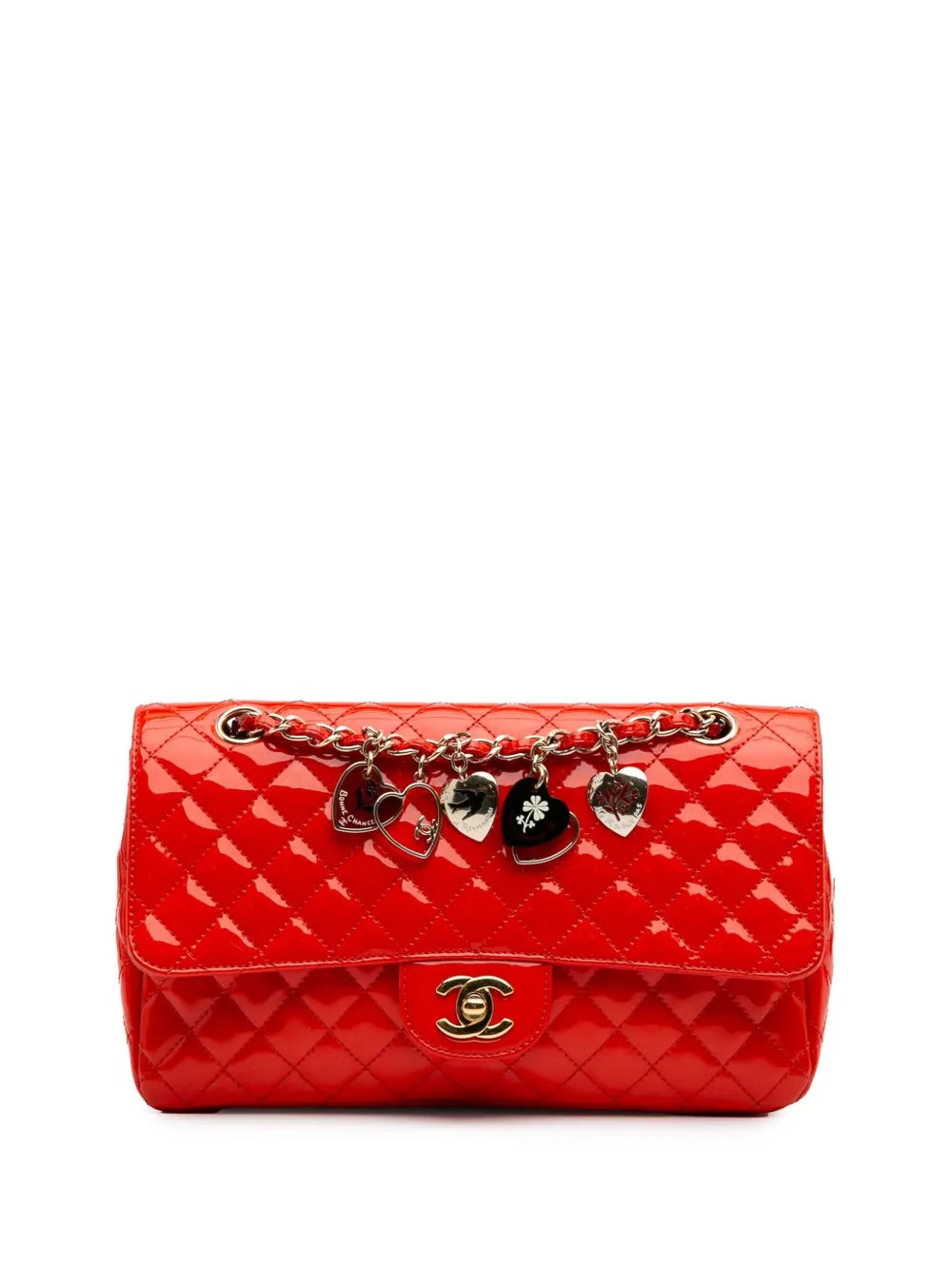 CHANEL 2009 2010 Medium Classic Patent Valentines Heart Charms Single Flap shoulder bag