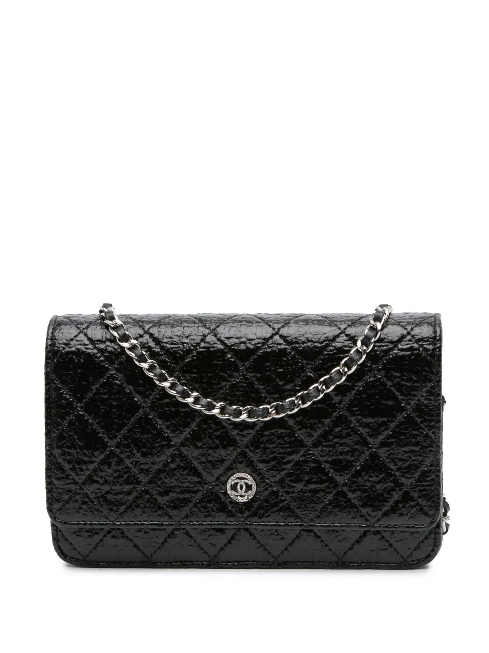 CHANEL 2012 2013 CC Quilted Crinkled Patent Wallet On Chain crossbody bag