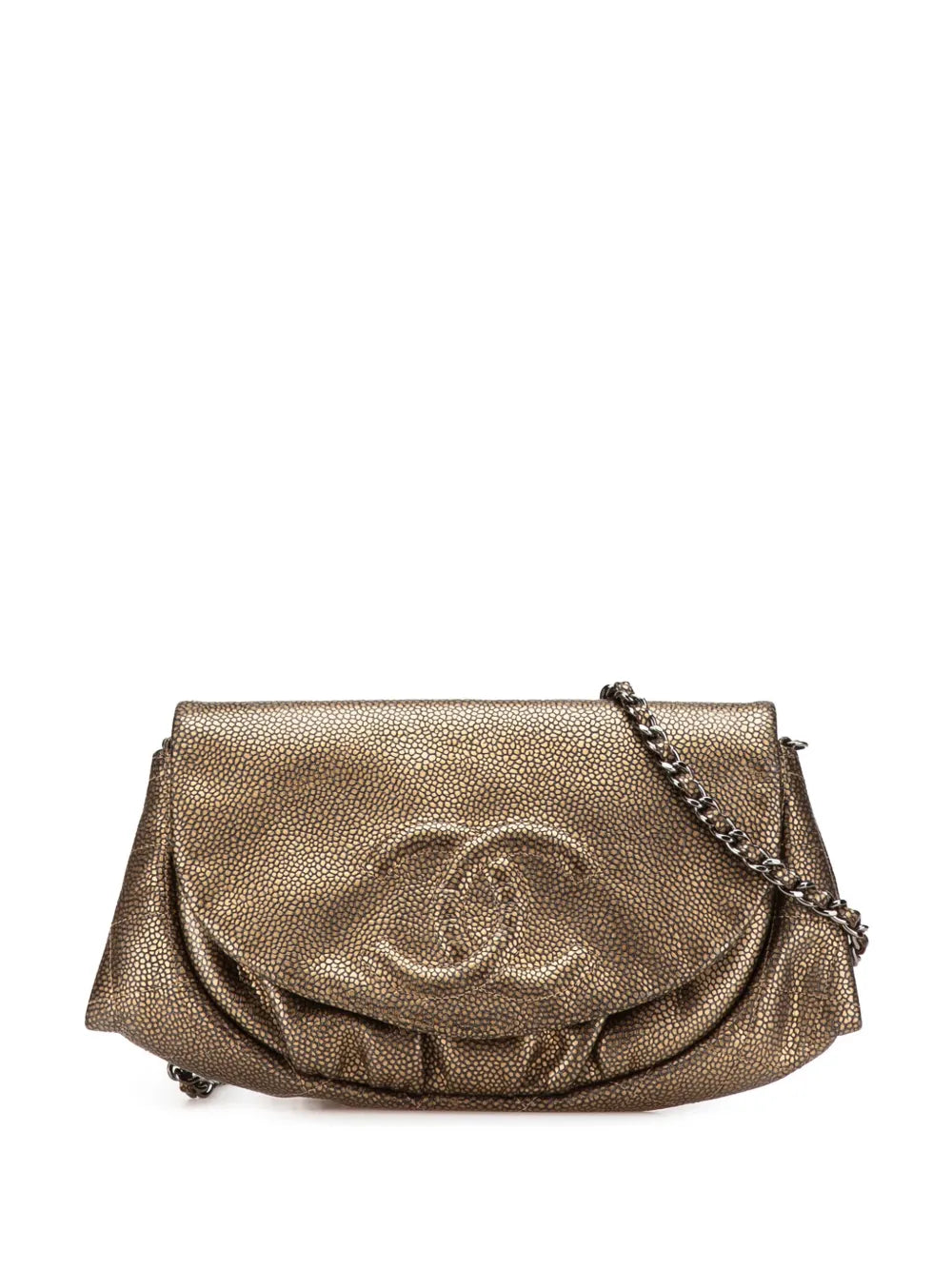 CHANEL 2012 CC Metallic Caviar Half Moon Wallet on Chain crossbody bag