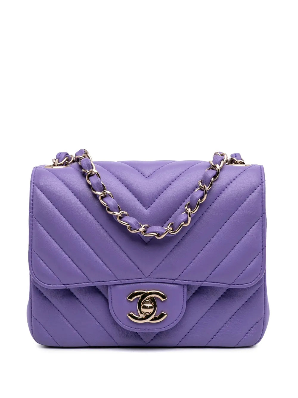 CHANEL 2019 Mini Square Classic Chevron Lambskin Single Flap crossbody bag