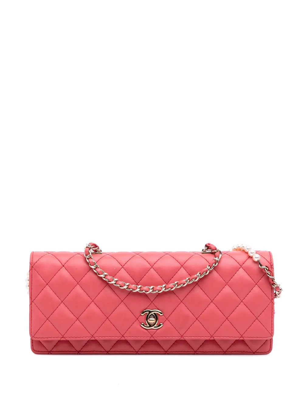 CHANEL 2016 2017 Quilted Lambskin Pearl Chain East West Single Flap satchel