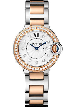 cartier ballon bleu 28 mm stainless steel & rose gold & diamonds lady's watch