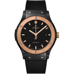 hublot classic fusion 42mm black ceramic & 18k king gold man's watch
