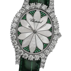 chopard l'heure du diamant 18k white gold & diamonds & emeralds lady's watch