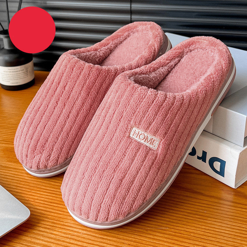 Solid Color Plush Slippers – Warm Non-Slip Winter Home Shoes for Couples