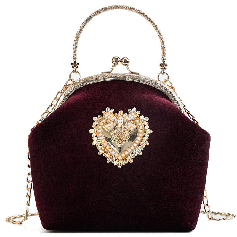 Women’s Gold Velvet Shell Bag – Personalized Handbag with Diamonds