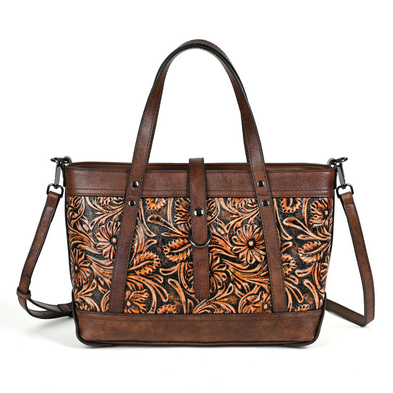 Women’s Cowhide Skeleton-Skin Bag – First Layer Hand-Carved Tote