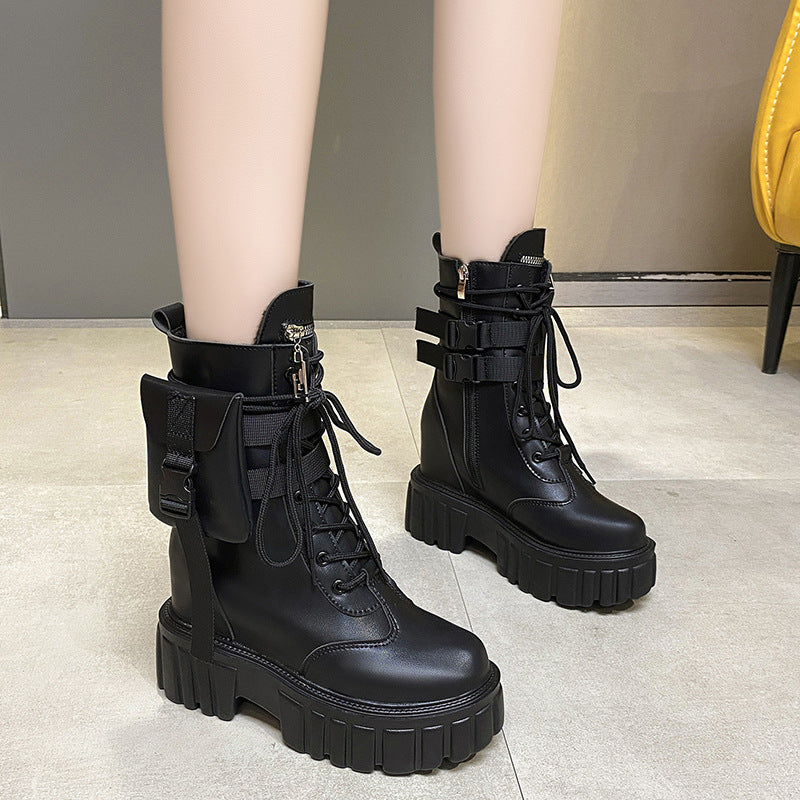 Women's Fashion Platform Martin Boots | Autumn Winter Mid-Calf Height Increasing Shoes