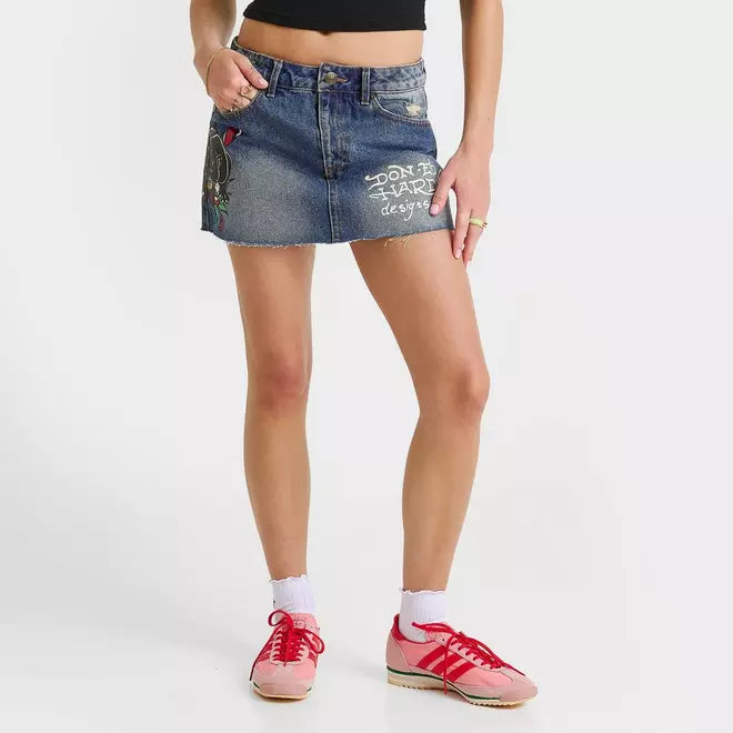 Women's Ed Hardy Panther Dagger Denim Mini Skirt