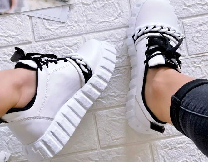 Casual Sports Lace Up Women Shoes With Muffin Sole
