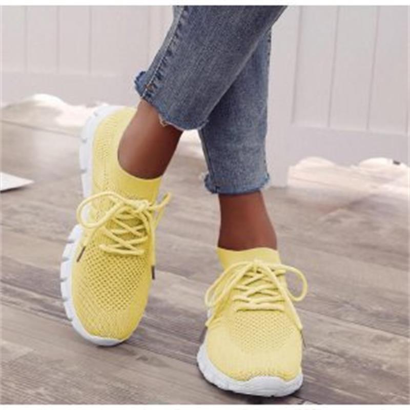 Casual Ladies Shoes Breathable Women Flying Knit Sports Shoes Flat Shoes