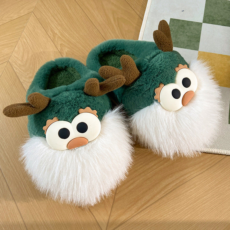 Cute Christmas Deer Plush Slippers for Women – Warm Winter Indoor Shoes