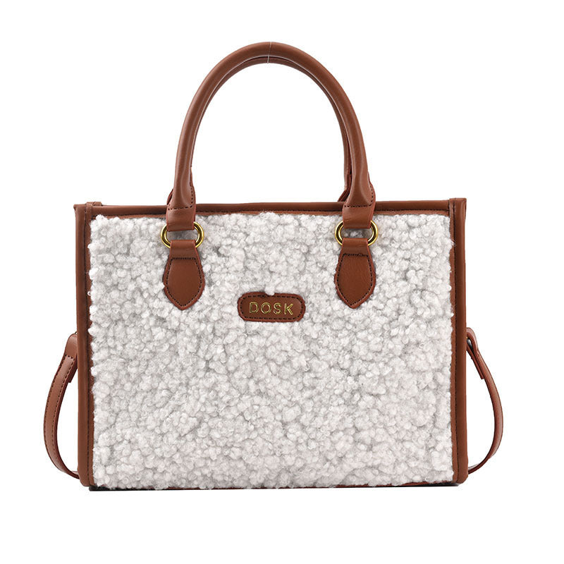 Women's Winter Lamb Wool Handbag – Solid Color PU Small Square Shoulder Bag