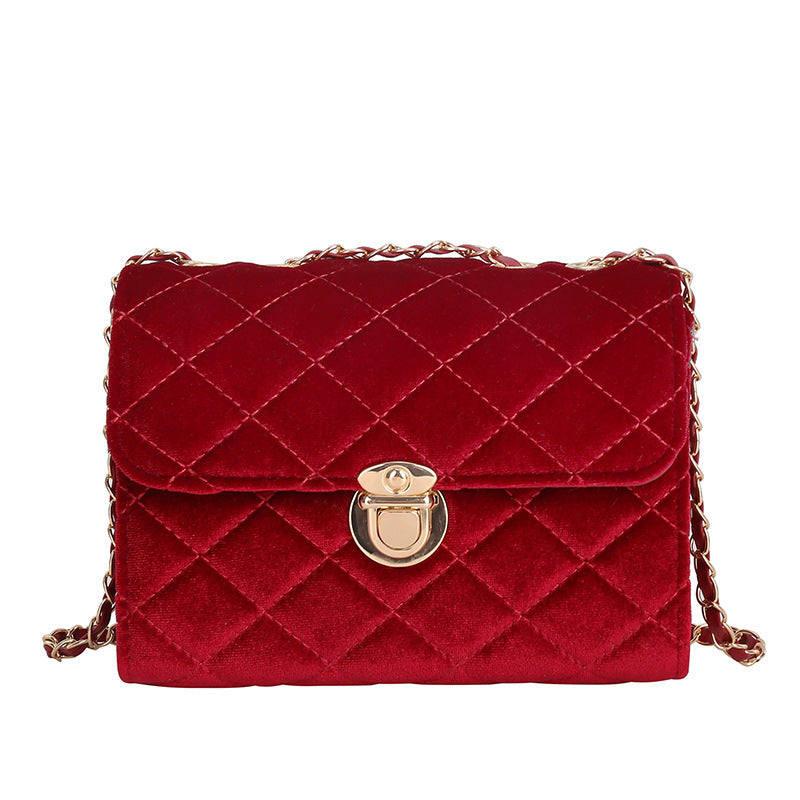 Women's Diamond Chain Shoulder Bag – Pure Color Textured Fashion Handbag