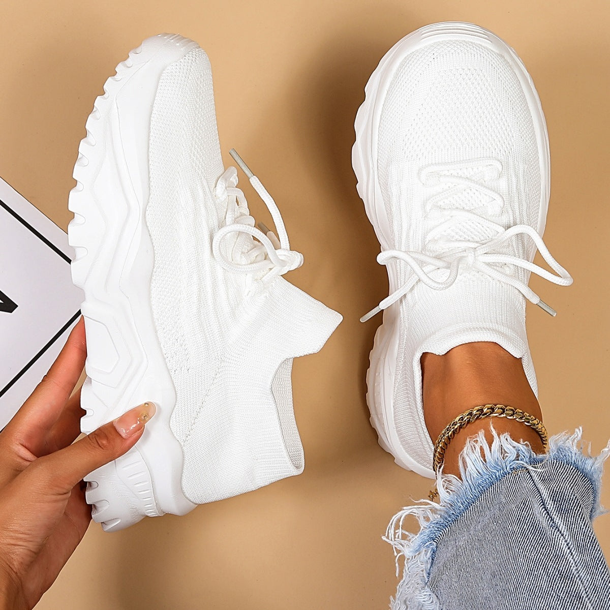 Women's Plus Size Casual Sneakers | Breathable Flying Knit Lazy Sports Shoes