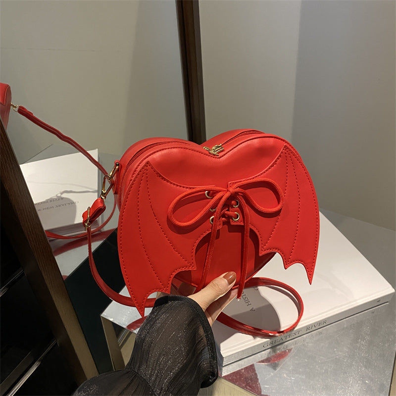 Women’s Heart Shape Shoulder Bag with Bat Wing Strap Design
