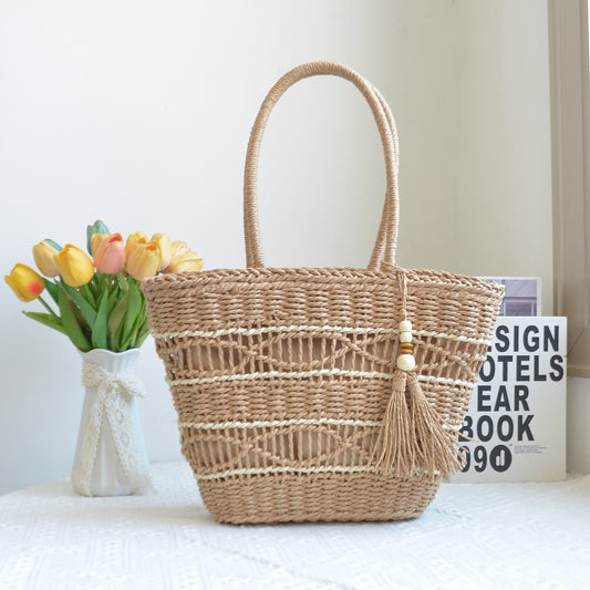Women’s Handcrafted Paper String Straw Bag – Trendy Woven Shoulder Tote