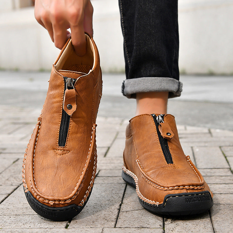 Men’s Slip-On Leather Loafers – Low-Top Comfortable Plus Size Casual Shoes