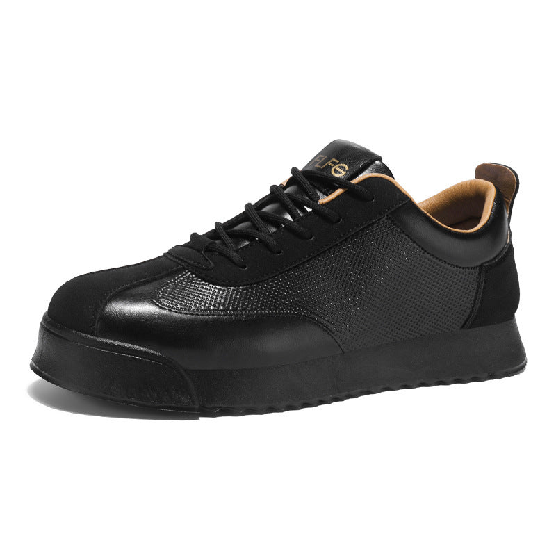 Men’s Black Leather Casual Shoes – Durable Low-Cut Work Style