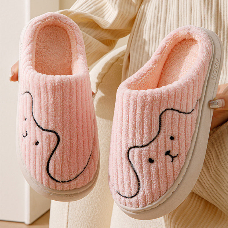 Cute Striped Cat Slippers – Warm Plush Non-Slip Indoor Shoes for Couples