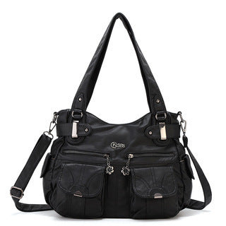 Women’s Soft Leather Messenger Bag – Portable Crossbody with Zipper