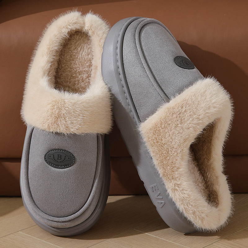 Men’s Winter Plush Slippers – Warm Suede Non-Slip Indoor House Shoes