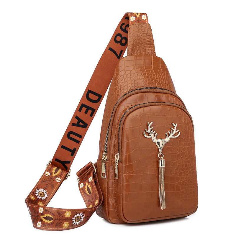Women’s Deer Tassel Crossbody Bag – Embroidered Letter Chest Bag